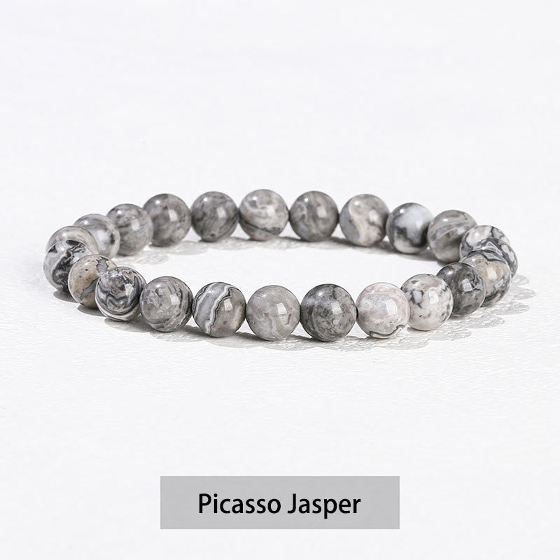 Pulsera curativa de cuarzo rosa, amatista, aventurina verde y varias piedras de cristal de Buddha Stones - Jaspe Picasso - 10 mm (circunferencia de la muñeca 14-16 cm) - image 28