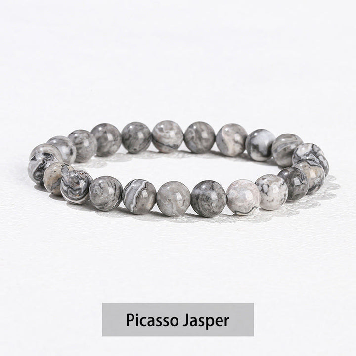Pulsera curativa de cuarzo rosa, amatista, aventurina verde y varias piedras de cristal de Buddha Stones - Jaspe Picasso - 10 mm (circunferencia de la muñeca 14-16 cm) - image 28