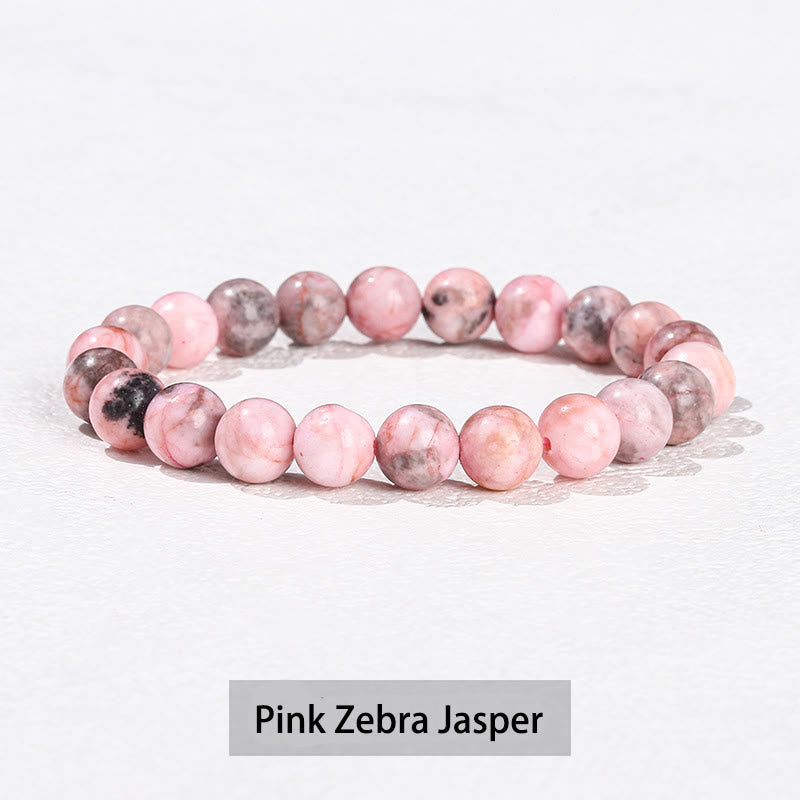 Pulsera curativa de cuarzo rosa, amatista, aventurina verde y varias piedras de cristal de Buddha Stones - Jaspe cebra rosa - 10 mm (circunferencia de la muñeca 14-16 cm) - image 31