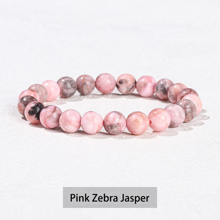 Pulsera curativa de cuarzo rosa, amatista, aventurina verde y varias piedras de cristal de Buddha Stones - Jaspe cebra rosa - 10 mm (circunferencia de la muñeca 14-16 cm) - image 31