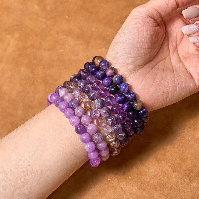 Pulsera de amor curativo con Buddha Stones Keep Calm, serie morada