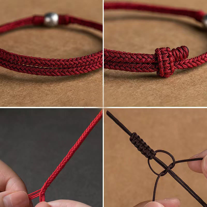Pulsera de la suerte trenzada con cuentas Fu de plata de ley 925 y Buddha Stones hecha a mano - image 9