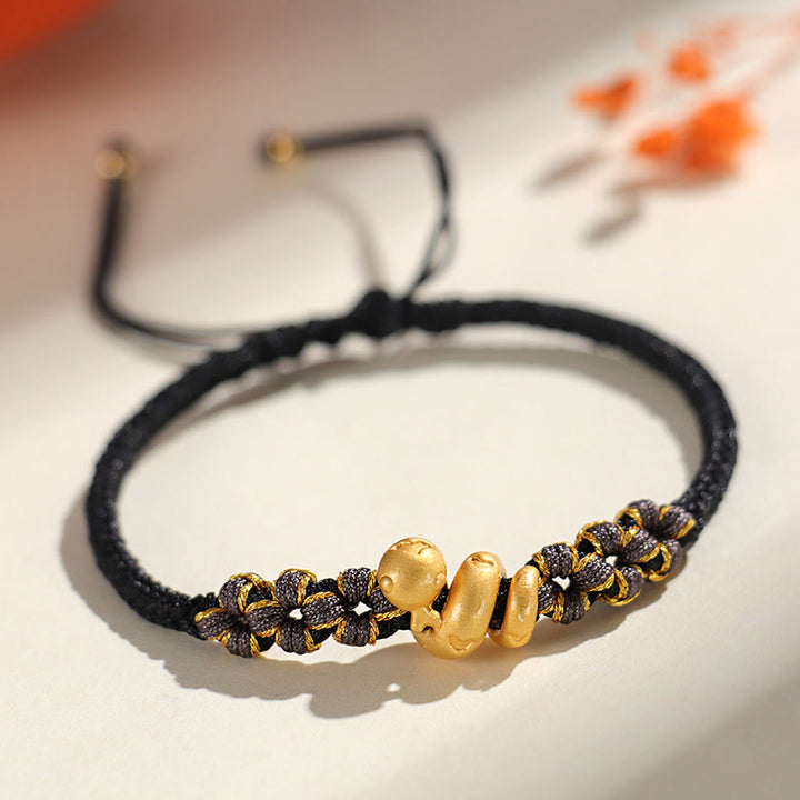 Pulsera de la suerte con forma de corazón y flor de durazno con hilo rojo del año de la serpiente en plata de ley 999 hecha a mano con Buddha Stones