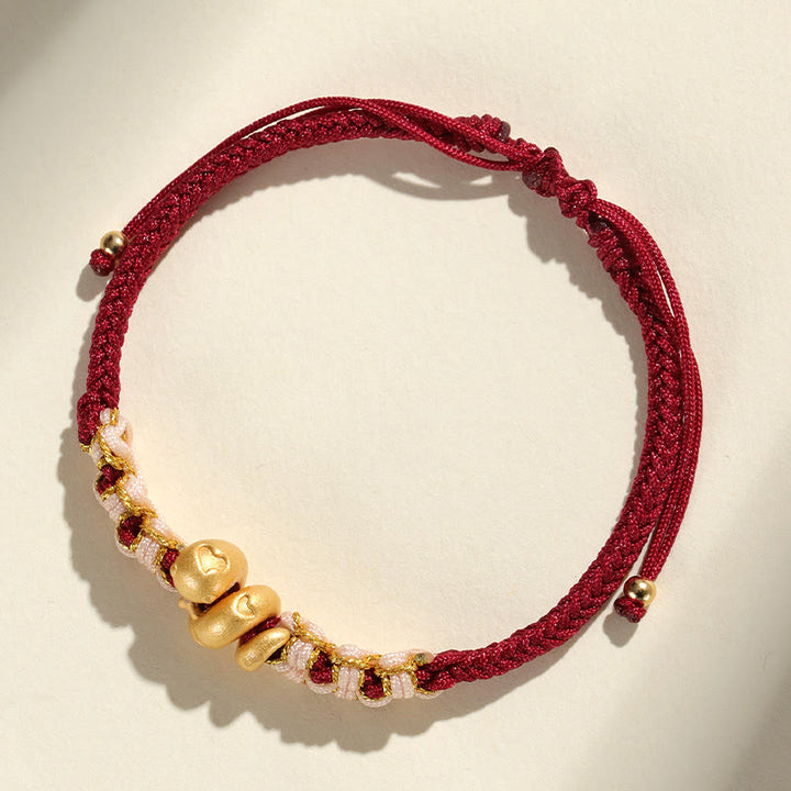 Pulsera de la suerte con forma de corazón y flor de durazno con hilo rojo del año de la serpiente en plata de ley 999 hecha a mano con Buddha Stones