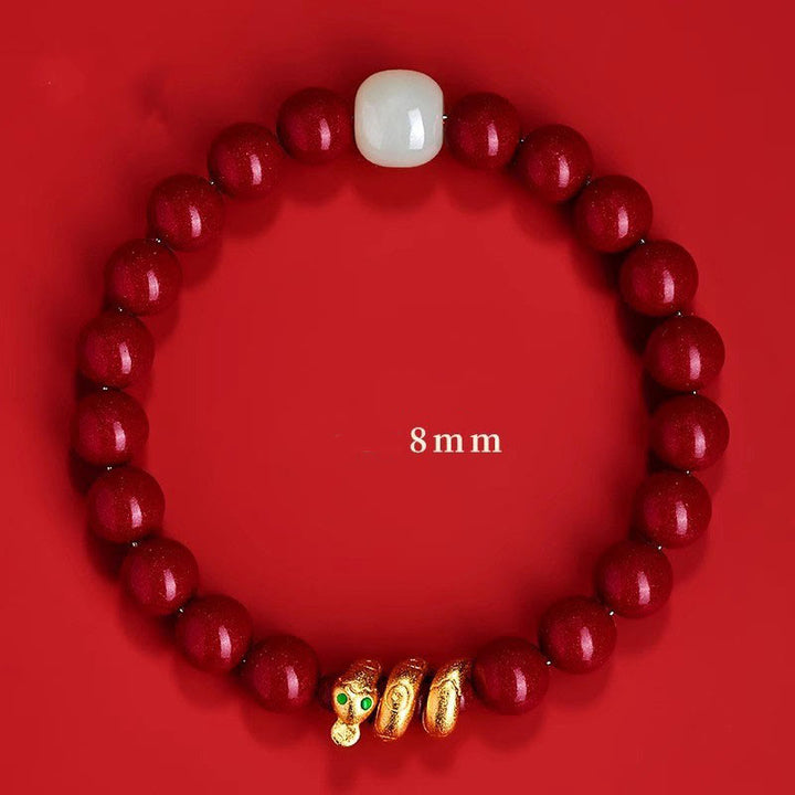 Pulsera de bendición del año de la serpiente con cuentas de cinabrio y Buddha Stones de jade hetiano