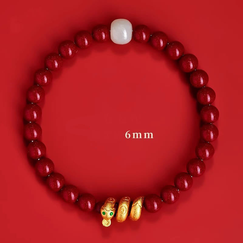 Pulsera de bendición del Año de la Serpiente con cuentas de cinabrio y Buddha Stones. - Serpiente de jade Hetian de cinabrio de 6 mm (circunferencia de la muñeca: 15 cm) - image 16