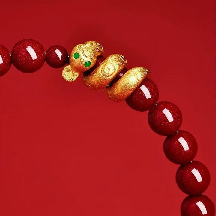 Pulsera de bendición del año de la serpiente con cuentas de cinabrio y Buddha Stones de jade hetiano