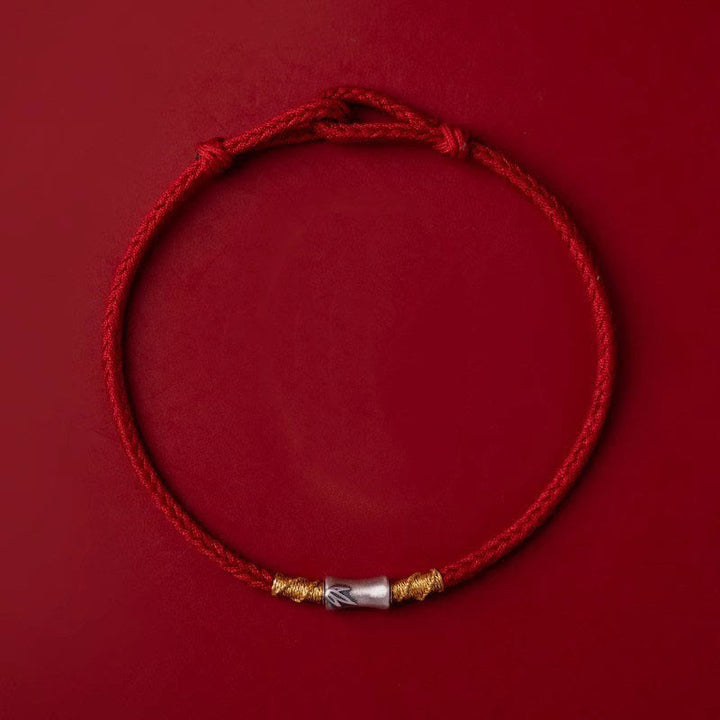 Pulsera trenzada de hilo rojo con diseño de bambú y plata de ley 925 hecha a mano con Buddha Stones