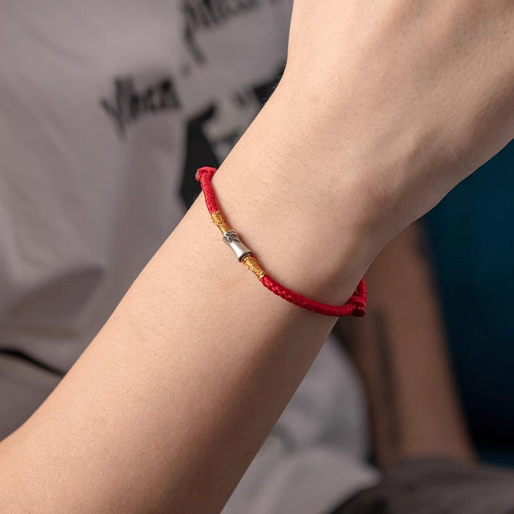 Pulsera trenzada de hilo rojo con diseño de bambú y plata de ley 925 hecha a mano con Buddha Stones