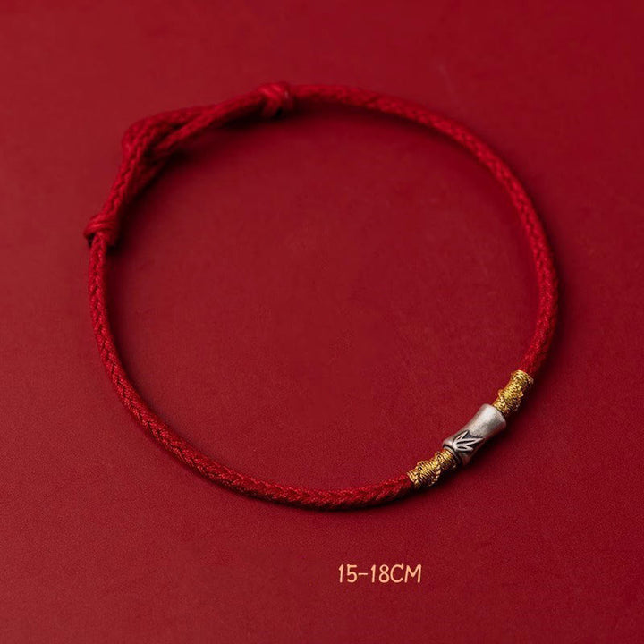 Pulsera trenzada de hilo rojo con diseño de bambú y plata de ley 925 hecha a mano con Buddha Stones - Hilo rojo de bambú en plata de ley 925 (circunferencia de la muñeca: 15-18 cm) - image 0