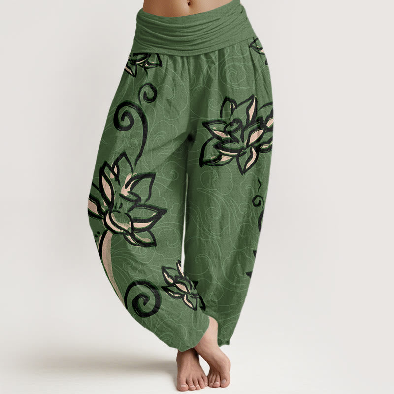 Pantalones harén con cintura elástica para mujer, diseño informal de nubes auspiciosas y Buddha Stones - Verde mar medio - US22，UK/AU26，EU54 (6XL) - image 1