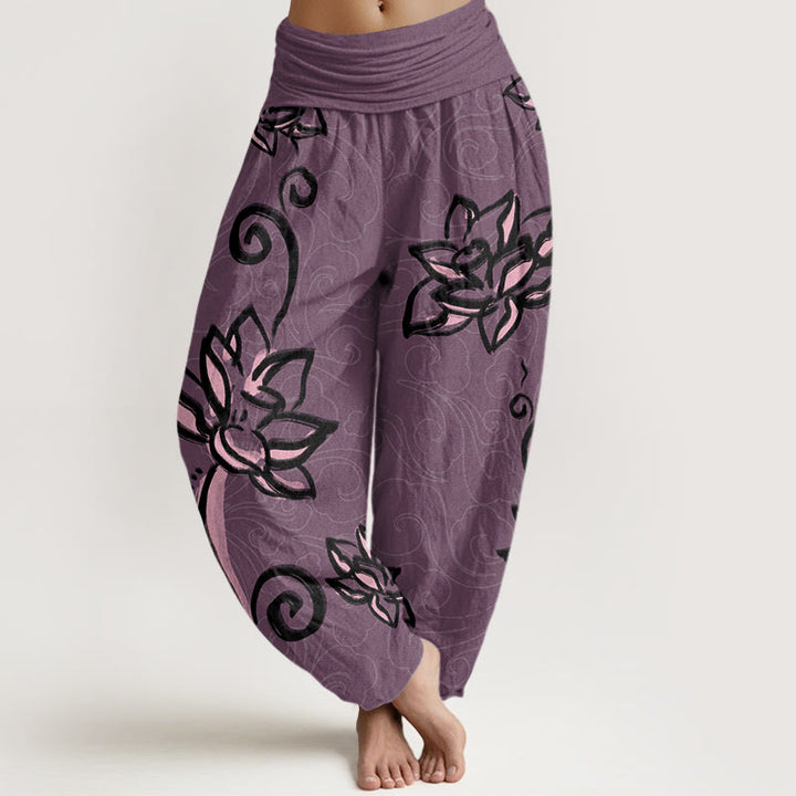 Pantalones harén con cintura elástica para mujer, diseño informal de nubes auspiciosas y Buddha Stones - Magenta oscuro - US22，UK/AU26，EU54 (6XL) - image 8