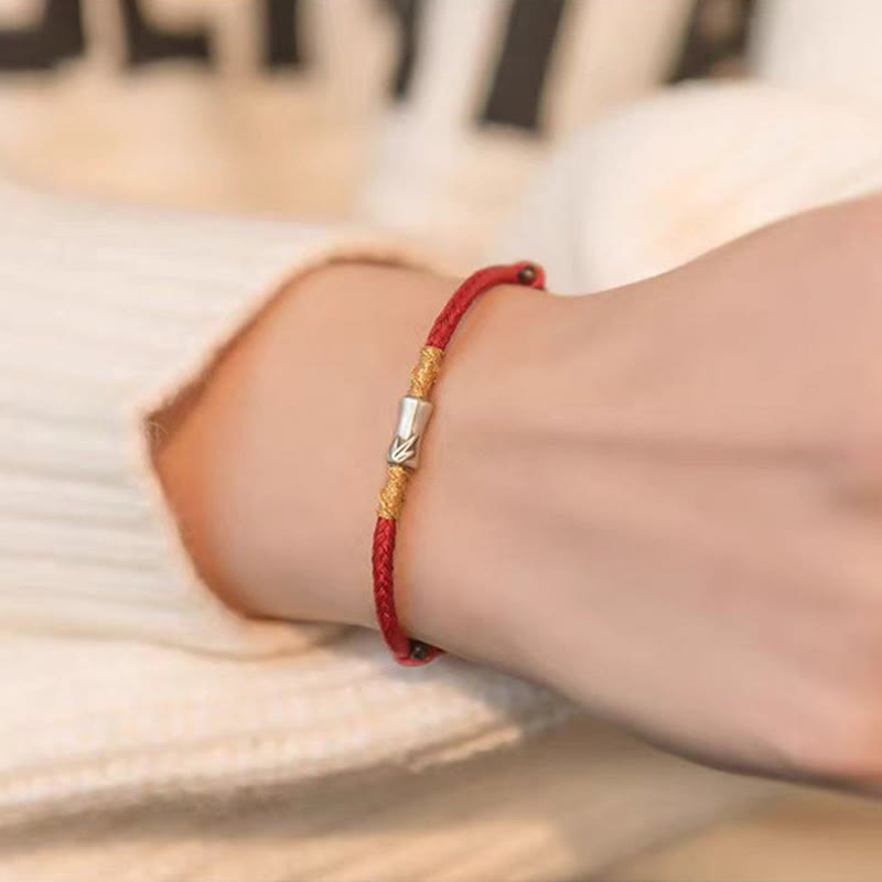 Pulsera trenzada de hilo rojo con diseño de bambú y plata de ley 925 hecha a mano con Buddha Stones