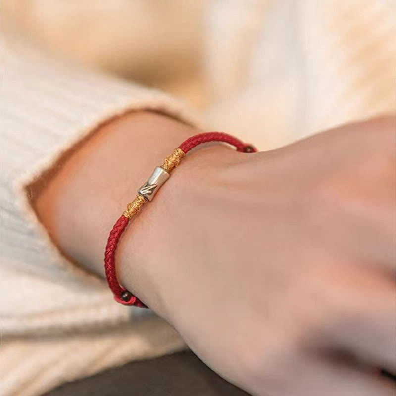 Pulsera trenzada de hilo rojo con diseño de bambú y plata de ley 925 hecha a mano con Buddha Stones