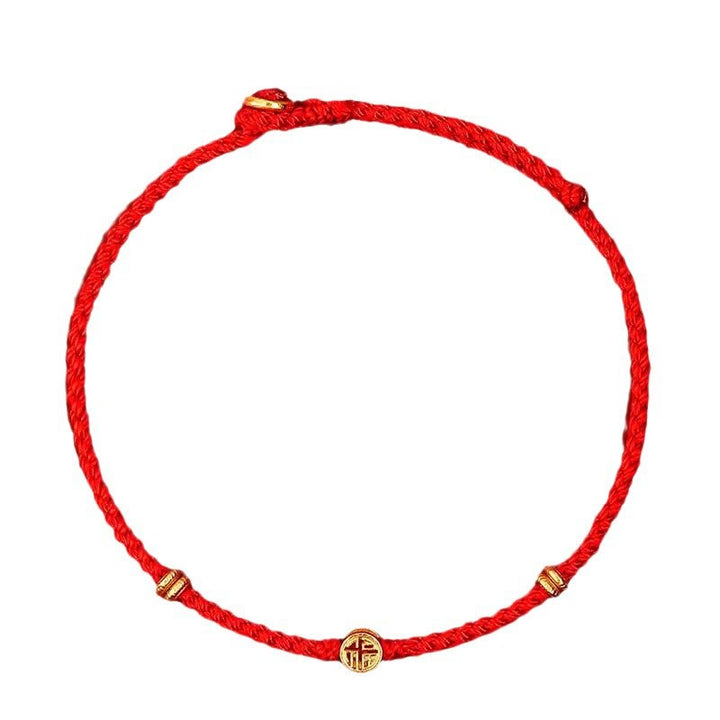 Pulsera de la suerte con el personaje Fu hecha a mano con hilo rojo trenzado y piedras de Buddha Stones en plata de ley 925