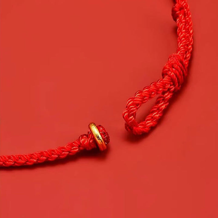 Pulsera de la suerte con el personaje Fu hecha a mano con hilo rojo trenzado y piedras de Buddha Stones en plata de ley 925