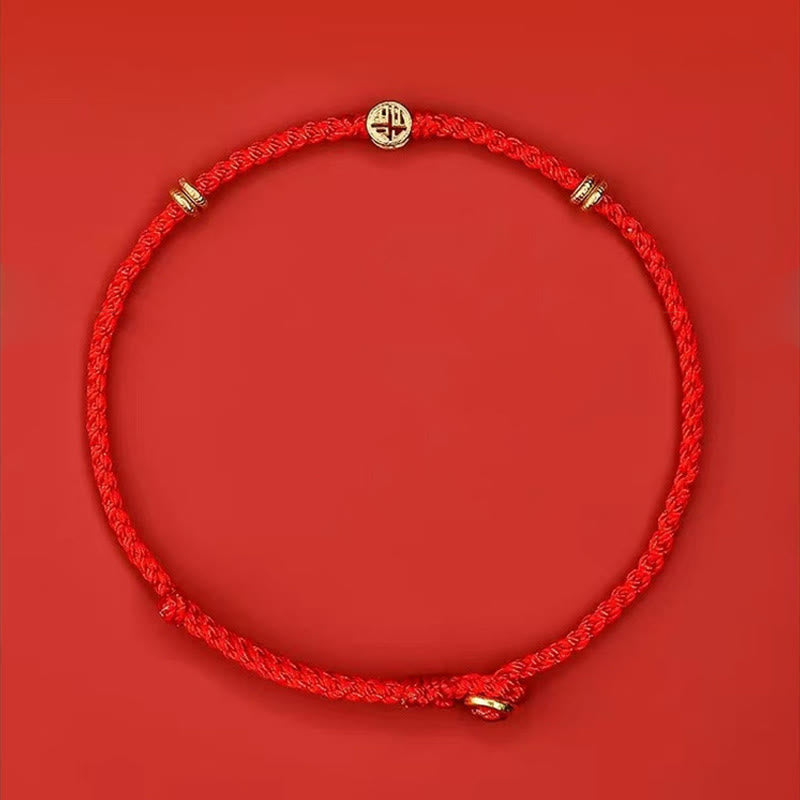 Pulsera de la suerte con el personaje Fu hecha a mano con hilo rojo trenzado y piedras de Buddha Stones en plata de ley 925 - image 3