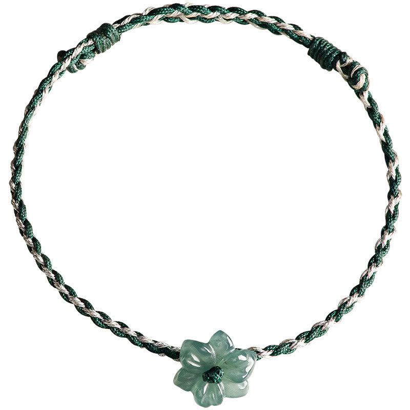 Pulsera de prosperidad trenzada con orquídea de jade y hilo verde hecha a mano con Buddha Stones