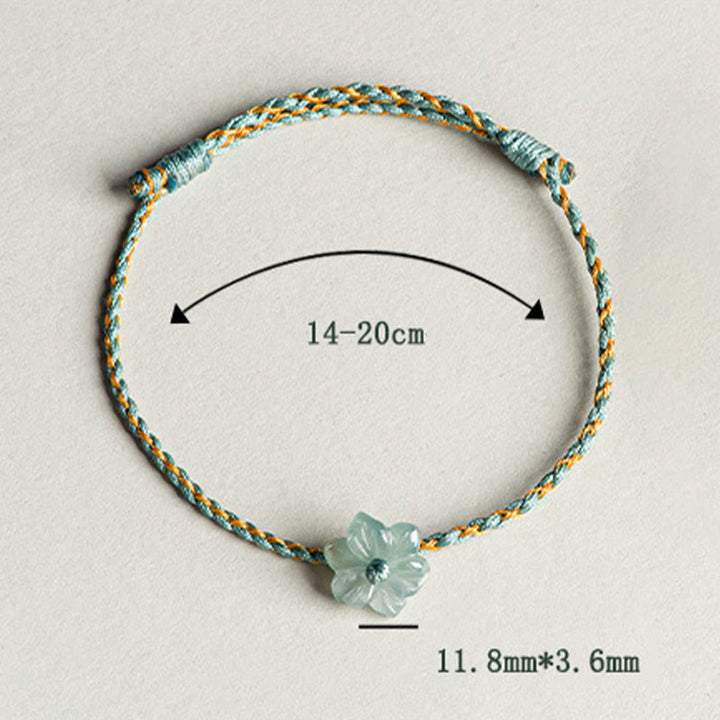 Pulsera de prosperidad trenzada con orquídea de jade y hilo verde hecha a mano con Buddha Stones