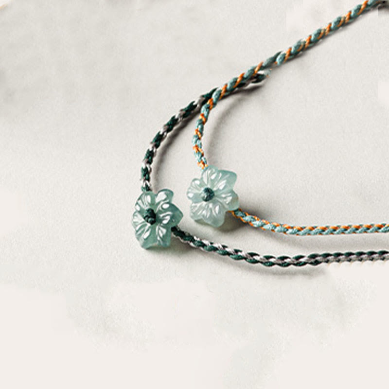 Pulsera de prosperidad trenzada con orquídea de jade y hilo verde hecha a mano con Buddha Stones