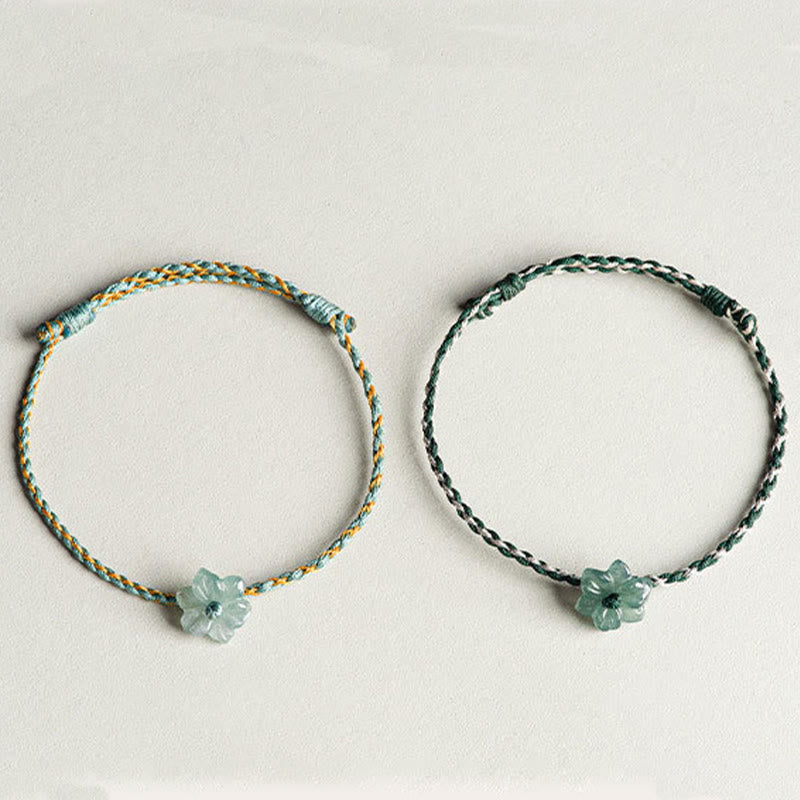 Pulsera de prosperidad trenzada con orquídea de jade y hilo verde hecha a mano con Buddha Stones
