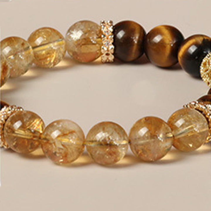 Pulsera de fuerza con calabaza de la suerte y cuentas de citrino y ojo de tigre natural de Buddha Stones