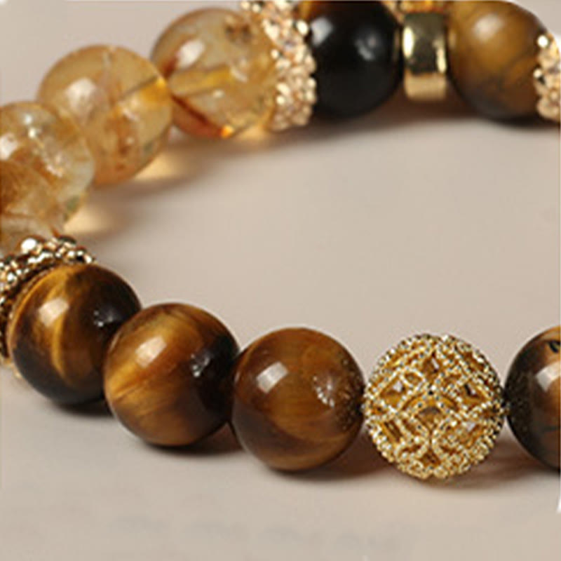 Pulsera de fuerza con calabaza de la suerte y cuentas de citrino y ojo de tigre natural de Buddha Stones