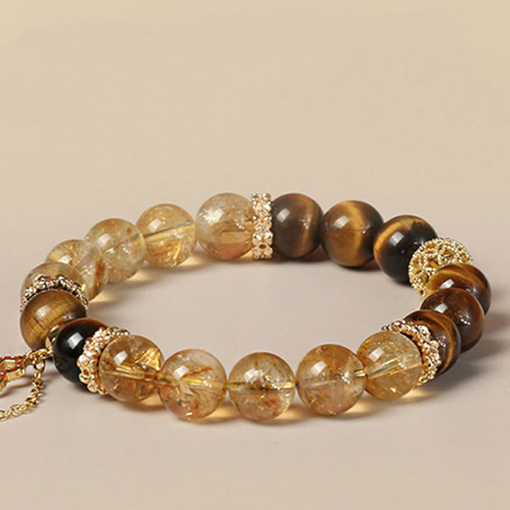 Pulsera de fuerza con calabaza de la suerte y cuentas de citrino y ojo de tigre natural de Buddha Stones