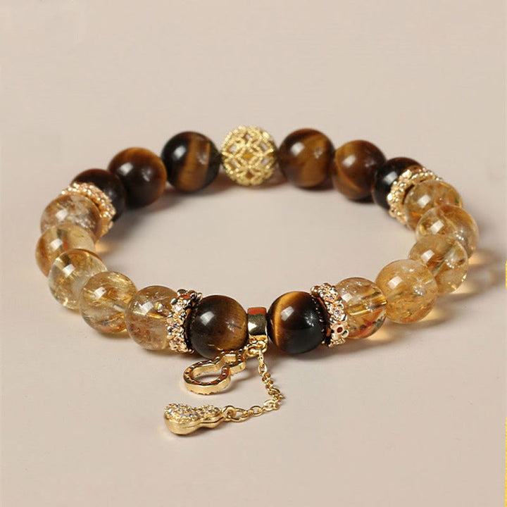 Pulsera de fuerza con calabaza de la suerte y cuentas de citrino y ojo de tigre natural de Buddha Stones