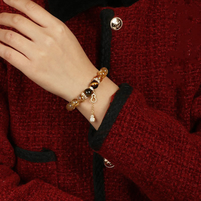 Pulsera de fuerza con calabaza de la suerte y cuentas de citrino y ojo de tigre natural de Buddha Stones