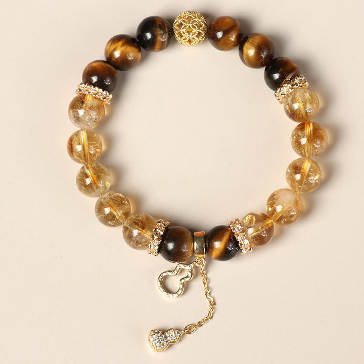 Pulsera de fuerza con calabaza de la suerte y cuentas de citrino y ojo de tigre natural de Buddha Stones