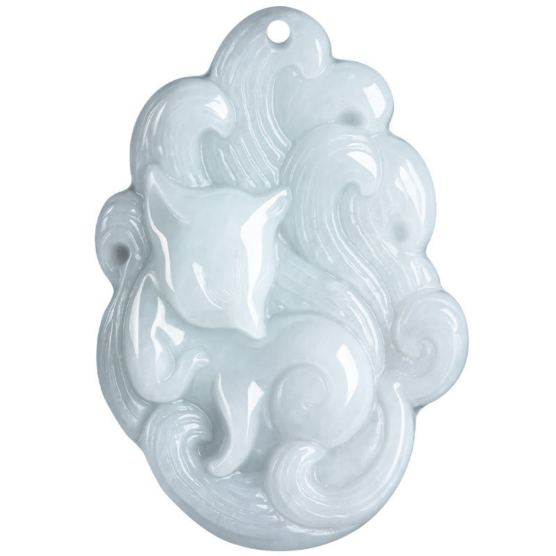 Colgante de collar con zorro de nueve colas de jade natural y Buddha Stones