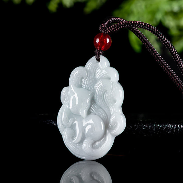 Colgante de collar con zorro de nueve colas de jade natural y Buddha Stones