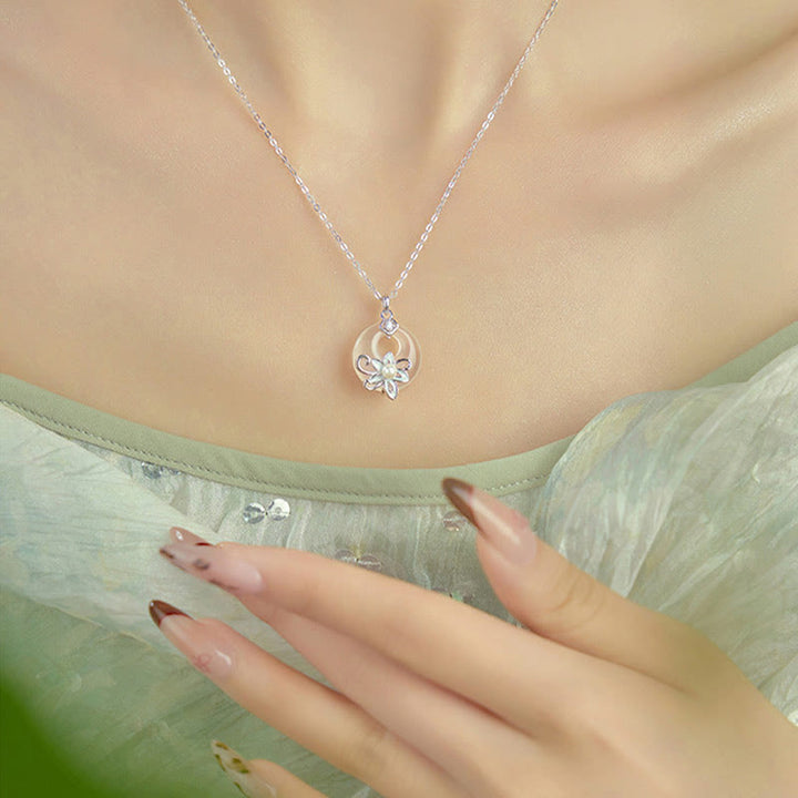 Colgante de plata de ley 999 con forma de loto y hebilla de paz con Buddha Stones y calcedonia - image 9