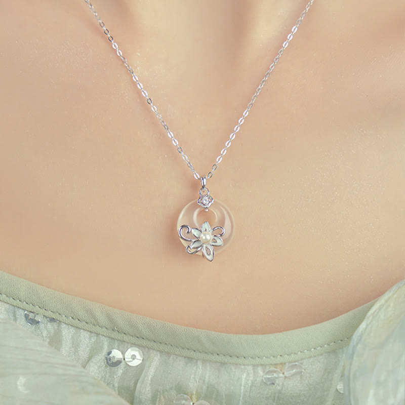 Colgante de plata de ley 999 con forma de loto y hebilla de paz con Buddha Stones y calcedonia