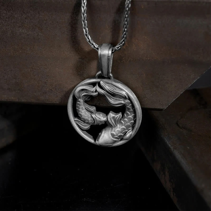 Collar con colgante de riqueza con pez koi doble de Piscis y estaño puro de piedras de Buddha Stones - image 2
