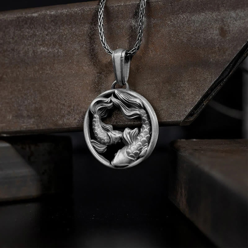 Collar con colgante de riqueza con pez koi doble de Piscis y estaño puro de piedras de Buddha Stones - Peces koi de hojalata pura - image 1