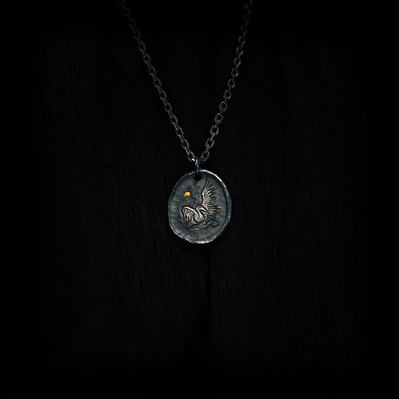 Collar con colgante de equilibrio de nubes auspiciosas y grullas de oro de 24 k y plata de ley 999 con Buddha Stones