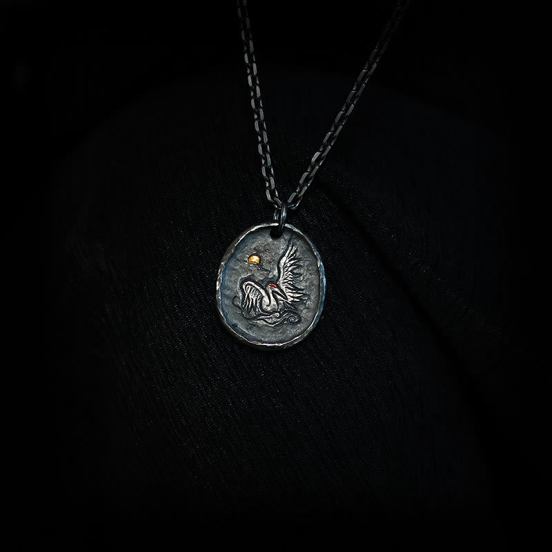 Collar con colgante de equilibrio de nubes auspiciosas y grullas de oro de 24 k y plata de ley 999 con Buddha Stones