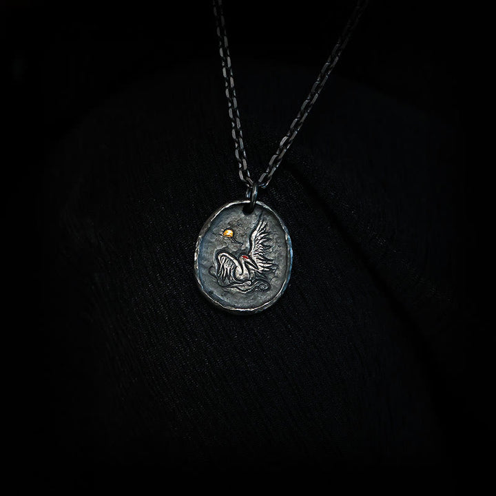 Collar con colgante de equilibrio de nubes auspiciosas y grullas de oro de 24 k y plata de ley 999 con Buddha Stones
