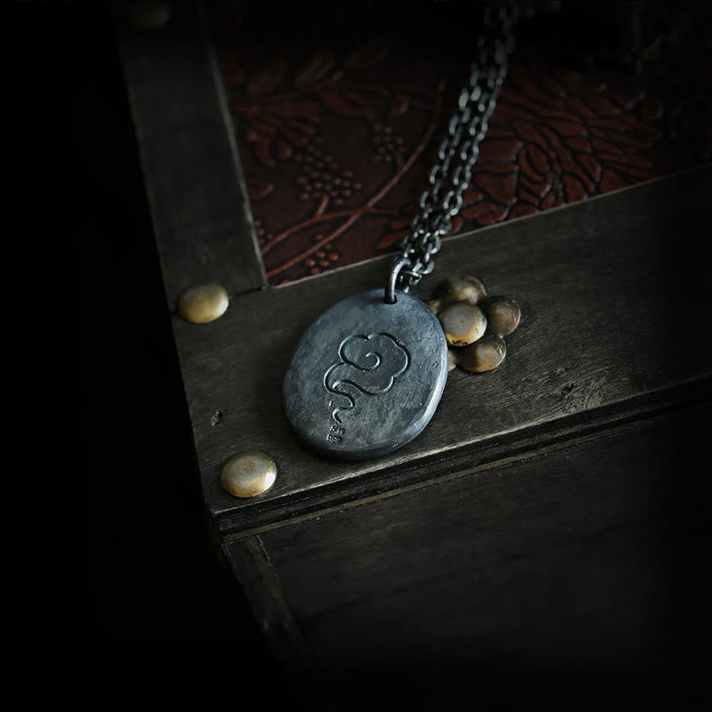 Collar con colgante de equilibrio de nubes auspiciosas y grullas de oro de 24 k y plata de ley 999 con Buddha Stones - image 2