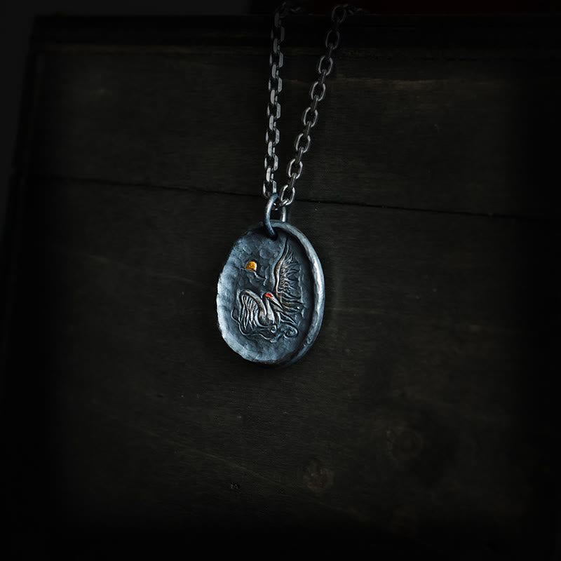 Collar con colgante de equilibrio de nubes auspiciosas y grullas de oro de 24 k y plata de ley 999 con Buddha Stones