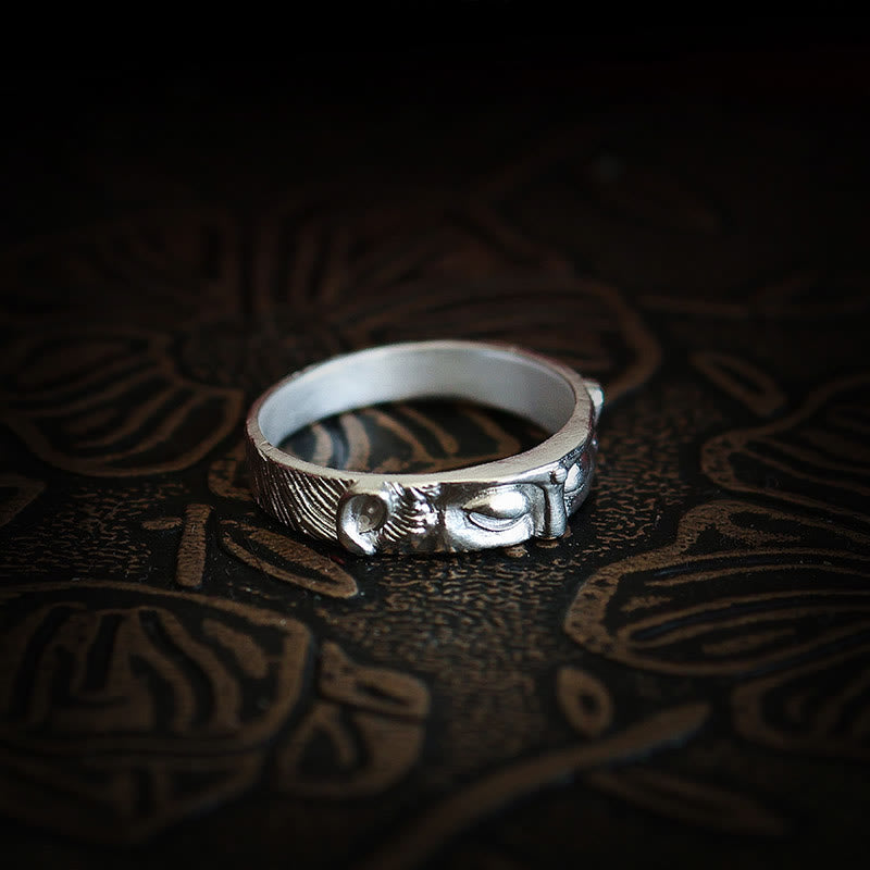 Anillo de protección para los ojos de Buda de plata de ley 999 con Buddha Stones