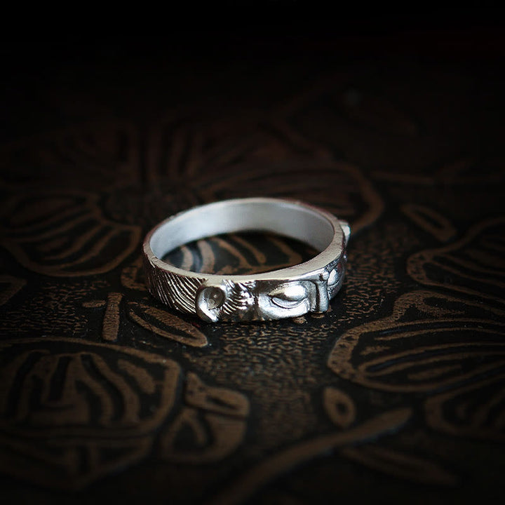 Anillo de protección para los ojos de Buda de plata de ley 999 con Buddha Stones