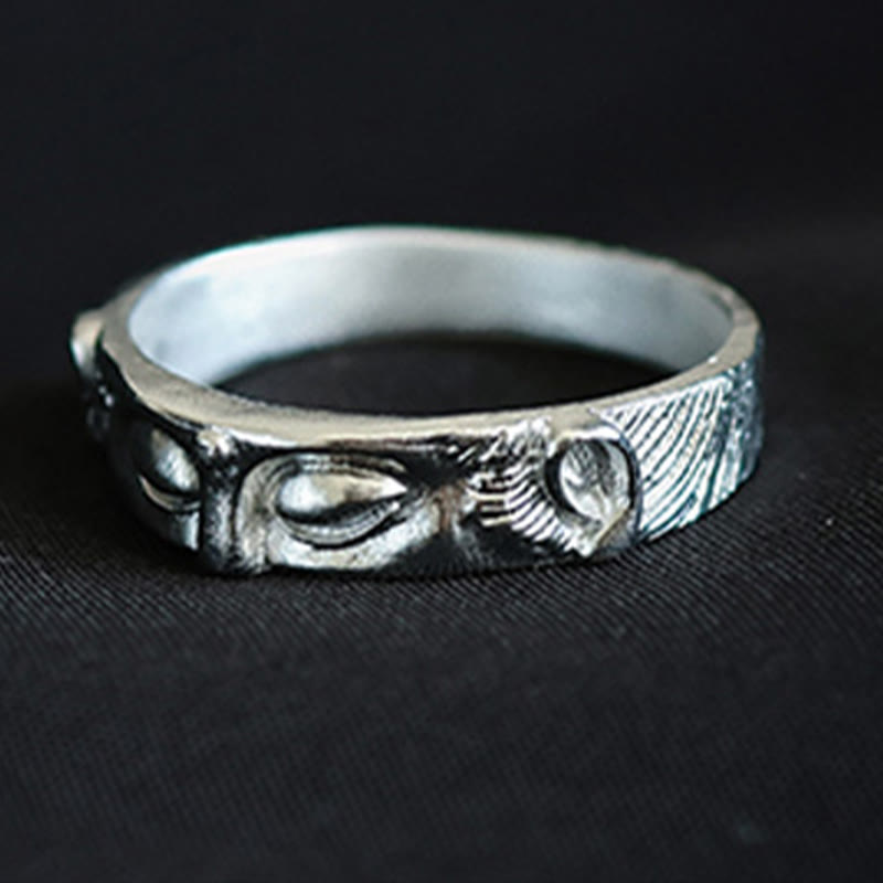 Anillo de protección para los ojos de Buda de plata de ley 999 con Buddha Stones