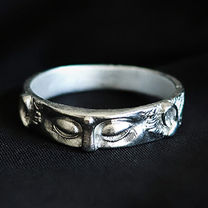 Anillo de protección para los ojos de Buda de plata de ley 999 con Buddha Stones