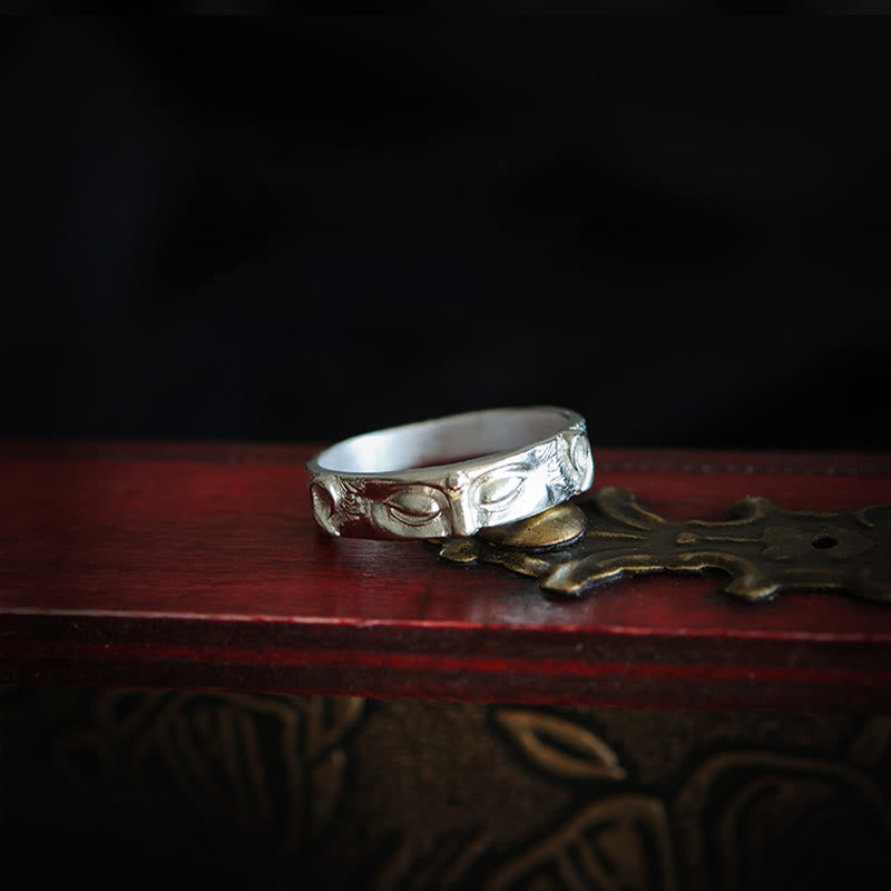 Anillo de protección para los ojos de Buda de plata de ley 999 con Buddha Stones