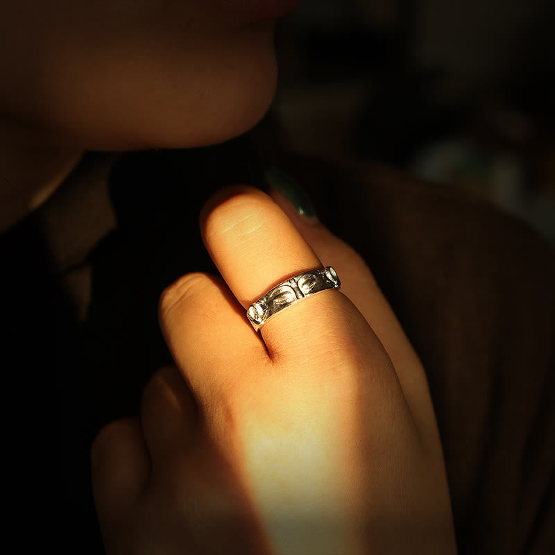 Anillo de protección para los ojos de Buda de plata de ley 999 con Buddha Stones