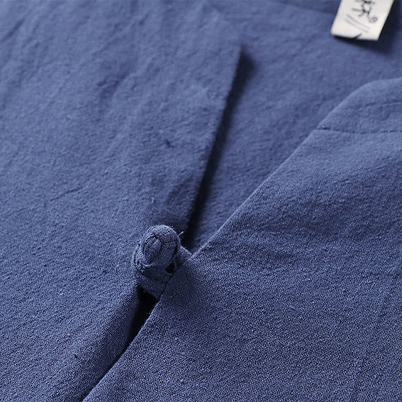 Camisa de lino y algodón con un botón y manga tres cuartos de color liso para hombre con Buddha Stones - image 10