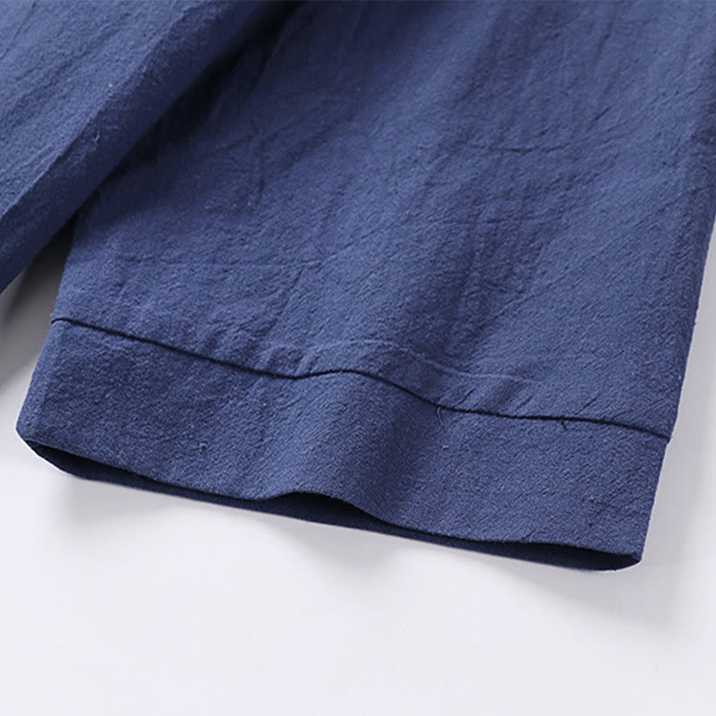 Camisa de lino y algodón con un botón y manga tres cuartos de color liso para hombre con Buddha Stones